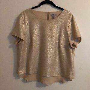 DKNY Gold Foil Short Sleeve Blouse Sz. L